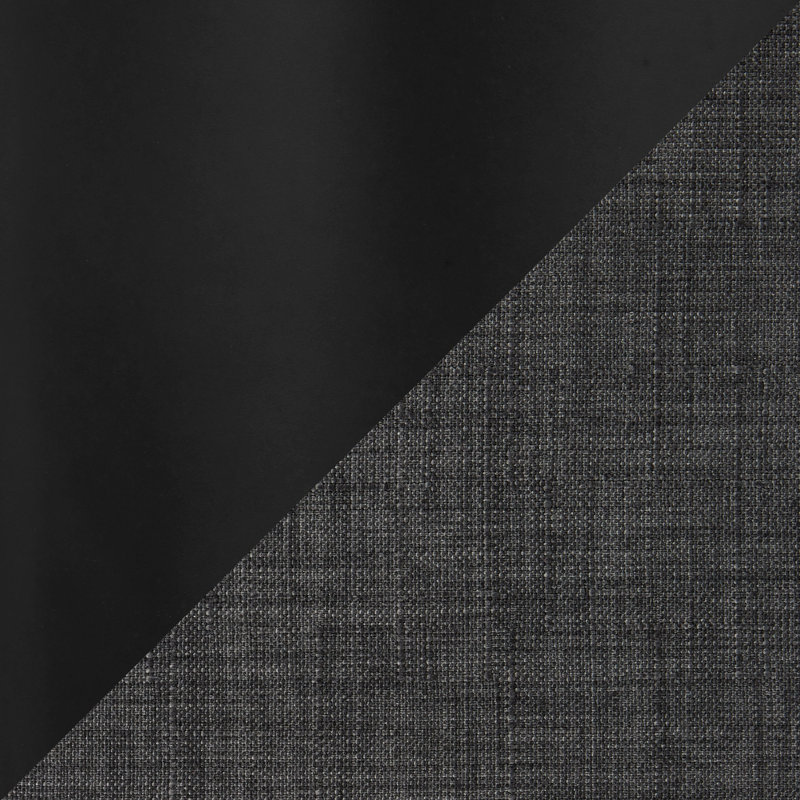 Chaise rembourrée en métal noir et tissu gris foncé.