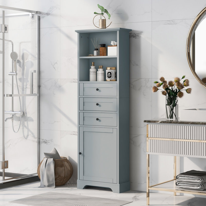 Grande armoire de rangement avec 3 tiroirs et tablettes réglables, Gris