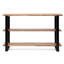 Console multimédia d'inspiration industrielle fabriquée à la main, structure en bois et en fer, dimensions 47,93 po x 15,56 po, tablettes pour décor de télévision faites à la main avec style, fer au fini mat, 48 po de largeur, empilées