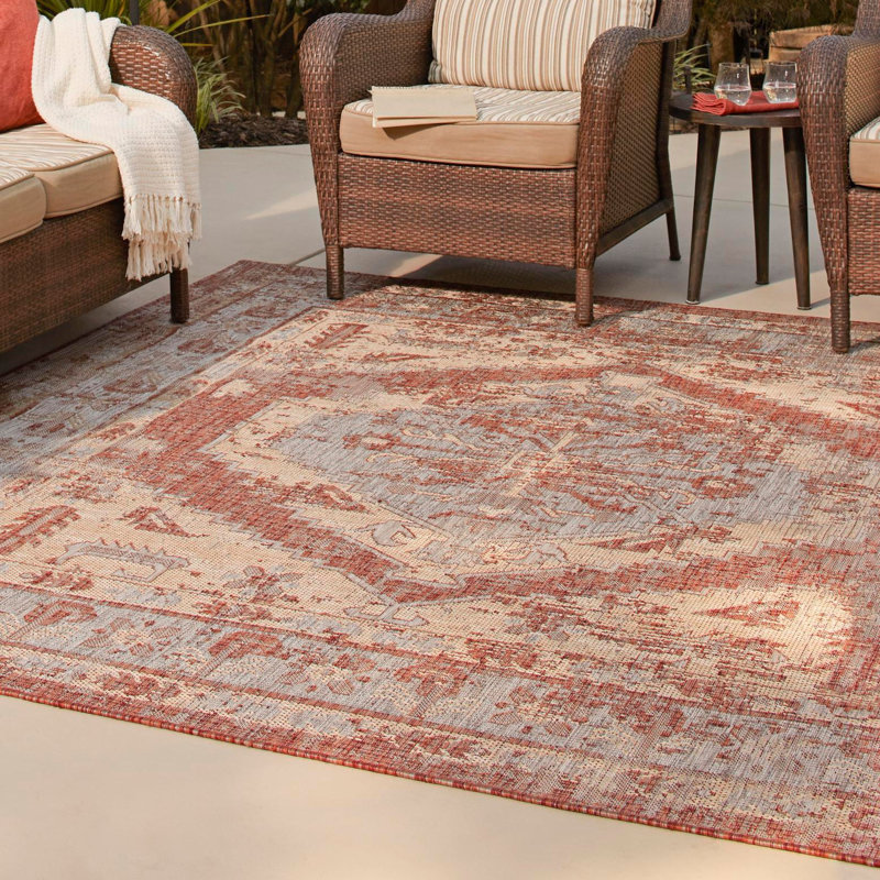 Susan Oriental Machine Made Power Loom Polypropylene Indoor / Outdoor Area Rug in Rust Red, Square 13'1"