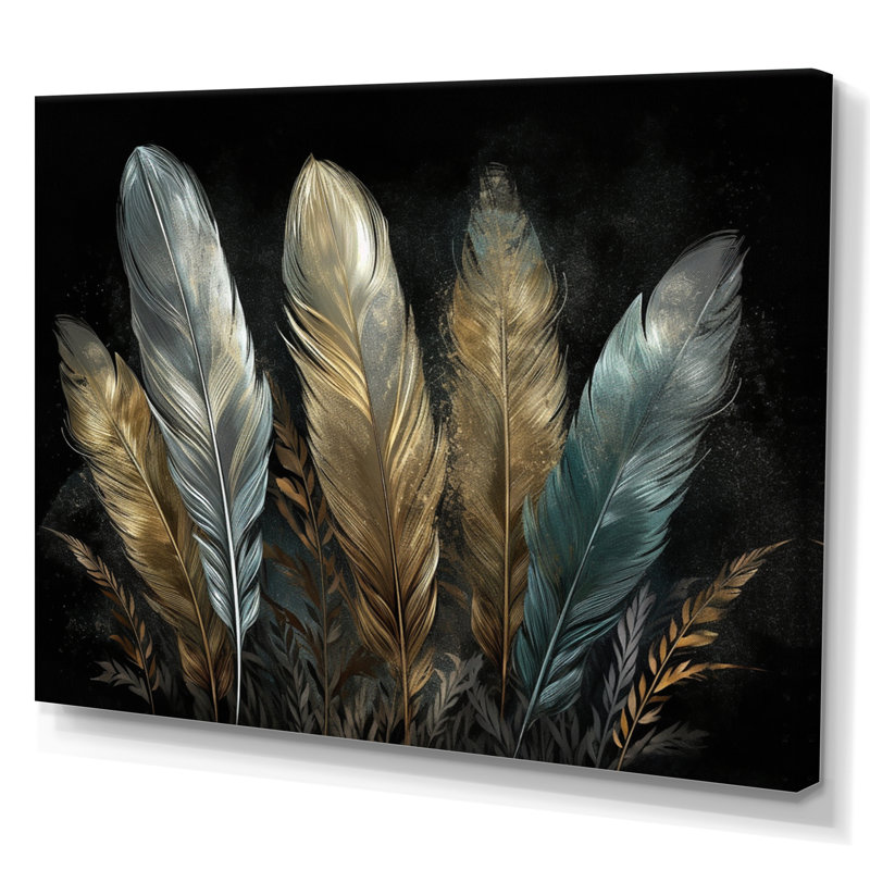 «Roslie Gold Gilded Feathers II», reproduction sur toile, Toile tendue, H 12 po x l 20 po x P 1 po