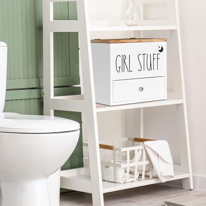Porte-tampons pour rangement et décoration de salle de bain, organisateur de produit féminin en bois avec tiroir et couvercle