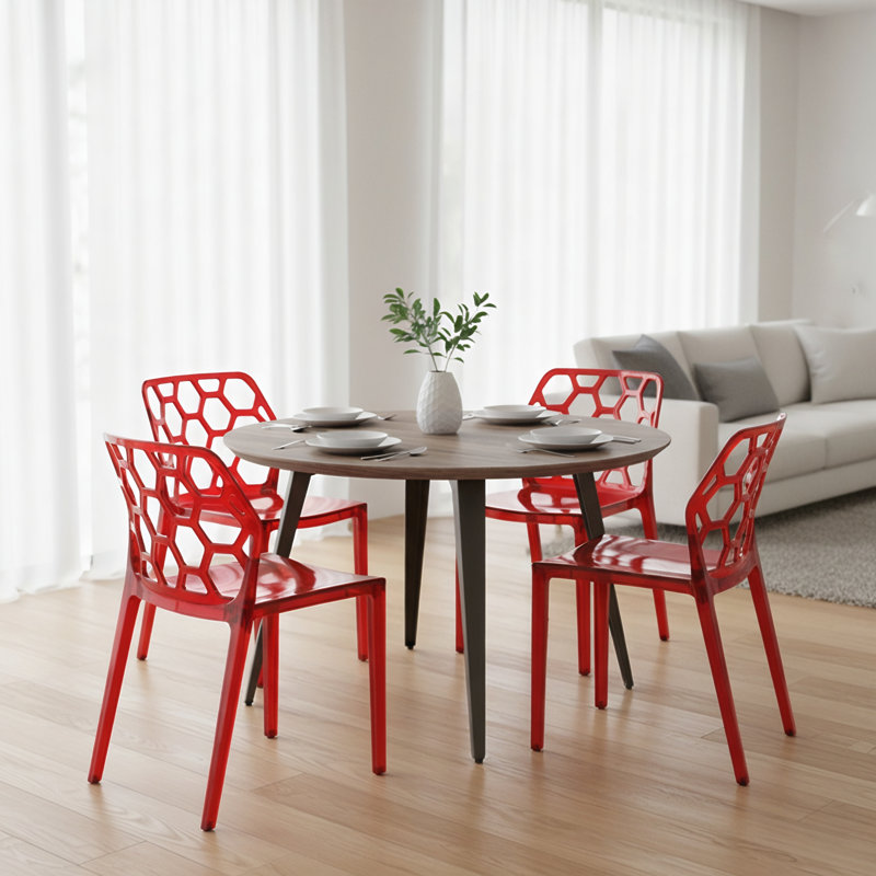 Chaise d'appoint Jakubowski, Rouge diaphane, Ensemble de 4