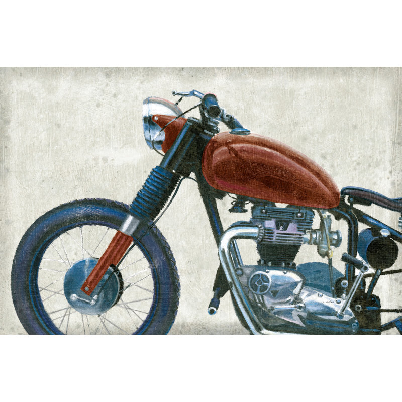Moto rétro, conducteur bas, chrome, texture, grunge, noir, argent, brun clair, gris, profil 3/4, crème, rouge, plus clair. Marron