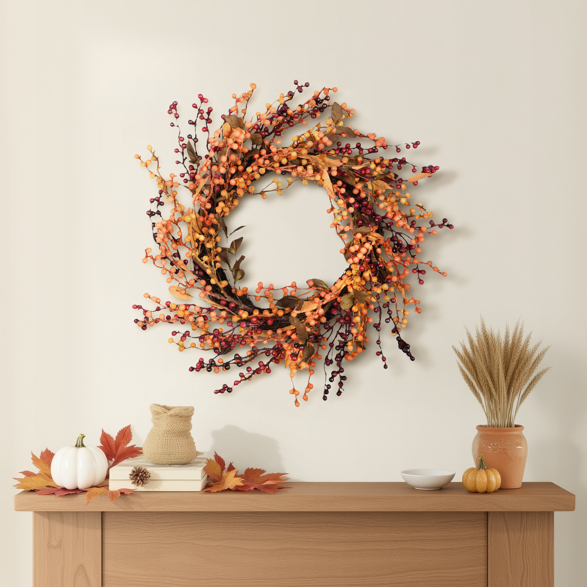 22" Farmhouse Faux Foam Fall Autumn Thanksgiving Day  For Front Door