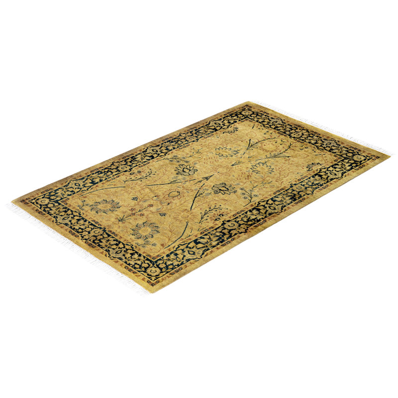 Overdyed Hand-Knotted Wool Modern-Contemporary Yellow Area Rug 2' 7" x 4' 3"