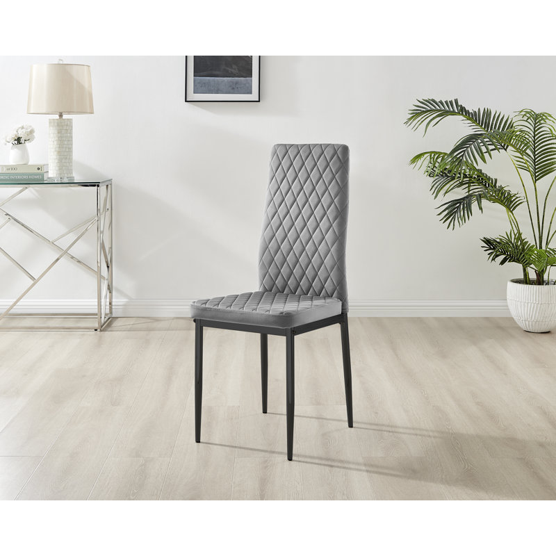 Keensburg Luxury Velvet Modern Tall Back Dining Chairs with Metal Legs & Diamond Stitching, Black, Grey, 4