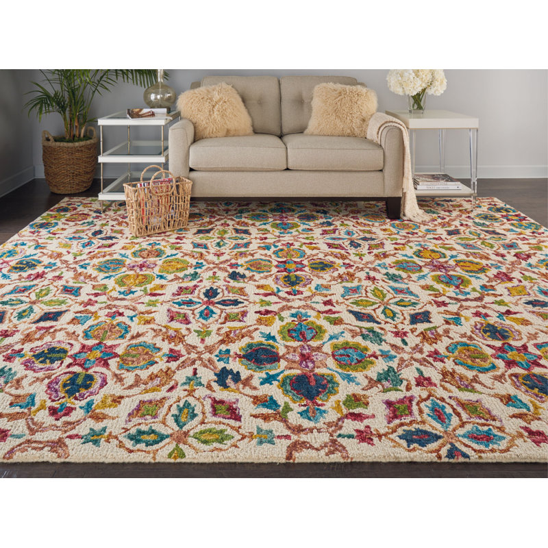 Guelph Hand Tufted Wool Ivory/Blue/Green Area Rug, Rectangle 244 x 320cm