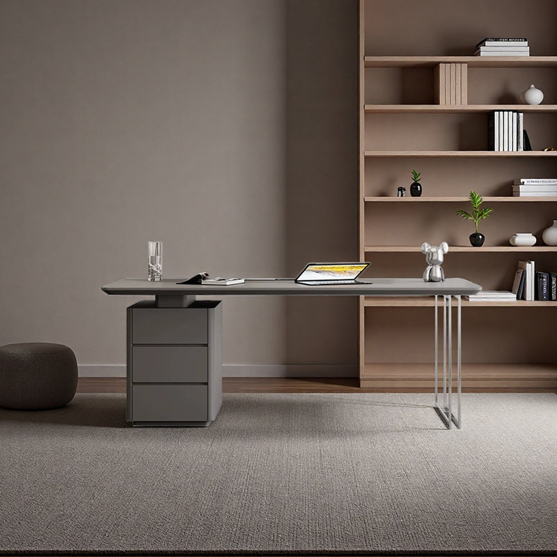 Bureau de qualité supérieure laqué, Gris, H 29,53 po x l 62,99 po x P 27,56 po