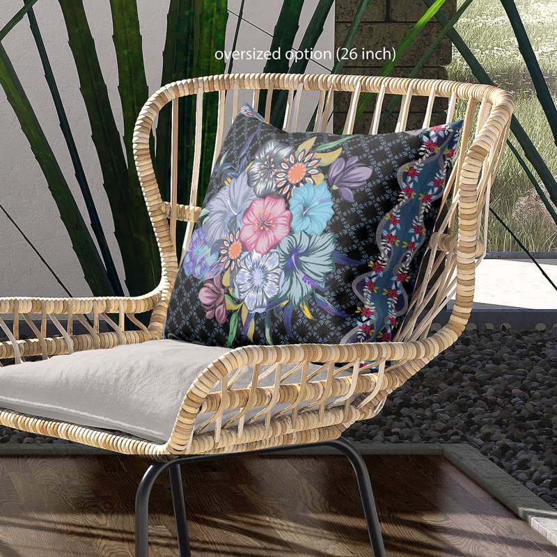 Housse de coussin en polyester pour l'intérieur et l'extérieur, 18 po x 18 po, Noir / Bleu