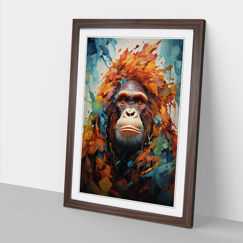 Orangutan Orphism No.2 - Single Picture Frame Print on Wood, Walnut, 34cm H x 25cm W x 2cm D