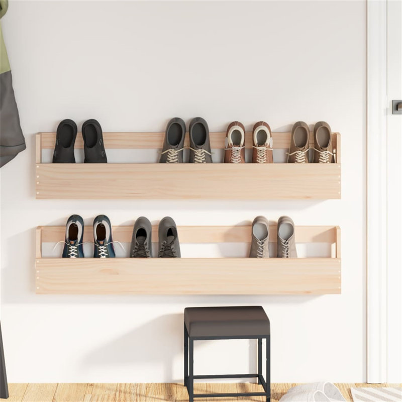 Bonamy 10 Pair Solid Wood Shoe Rack, Natural Wood