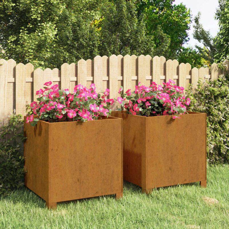Planter with Legs Rusty Corten Steel, 43cm H x 40cm W x 42cm D