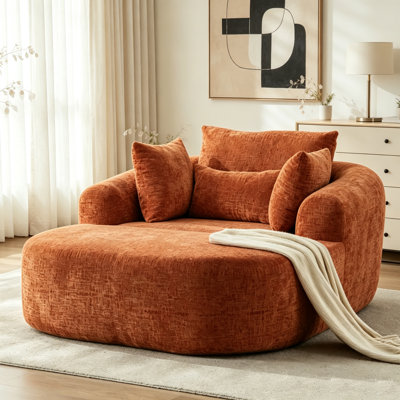 Chaise longue surdimensionnée, canapé-lit de 167 cm en chenille avec assise profonde, fauteuil d'appoint moelleux avec coussins pour salon ou chambre à coucher