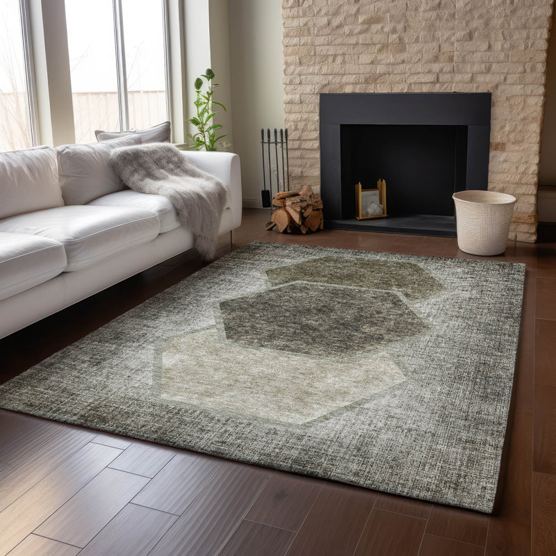 Tapis taupe Prisco lavable à la machine de qualité supérieure, Rectangulaire 8 pi x 10 pi
