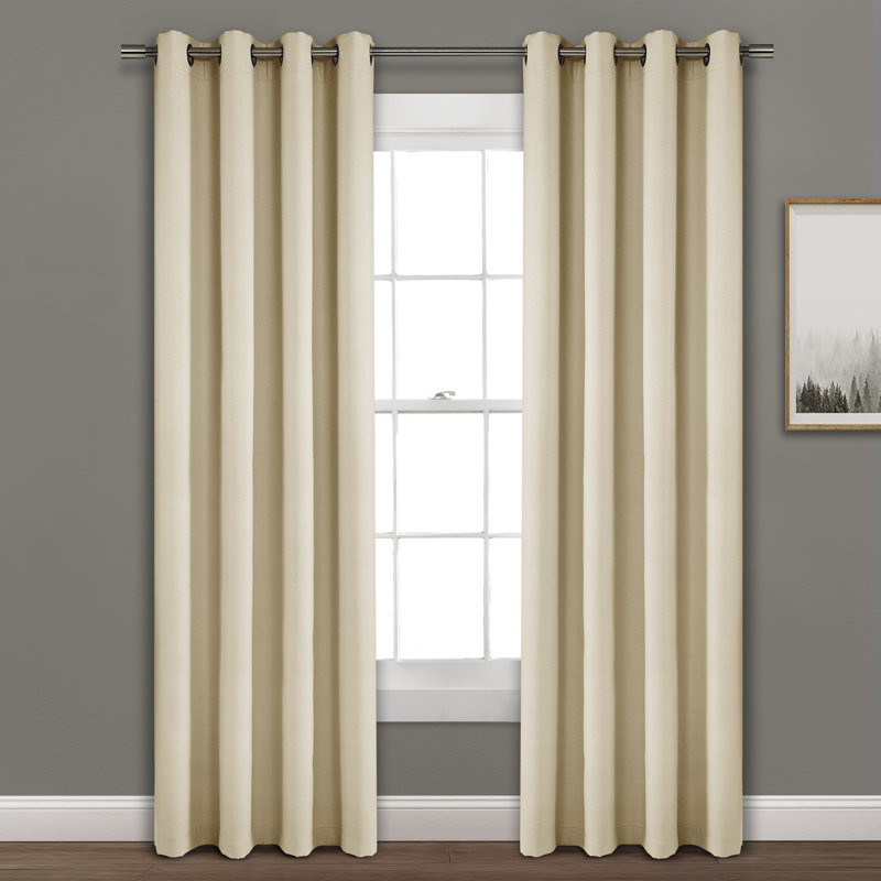 Faux Linen Absolute Grommet Blackout Curtain Single Panel, Charcoal, 84"L x 52"W
