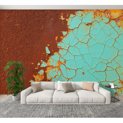 Papier peint adhésif décoratif industriel à surface craquelée à texture de peinture industrielle rouille H 100 po x l 144 po pour chambre à coucher