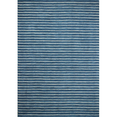 Campari Striped Hand Loomed Wool Azure/White Area Rug