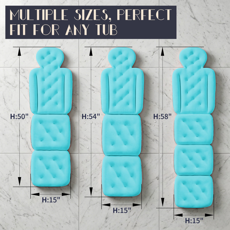 Coussin de bain intégral pour baignoire, coussin de baignoire épais, coussin de bain de luxe pour le soutien de la tête, de la nuque et du dos, bleu océan, 152 cm x 41 cm