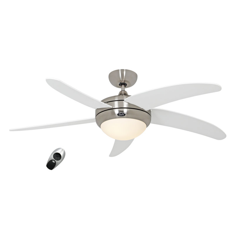 132cm Ceiling Fan with Light Kit, Brushed Chrome with Lacquered White Blades