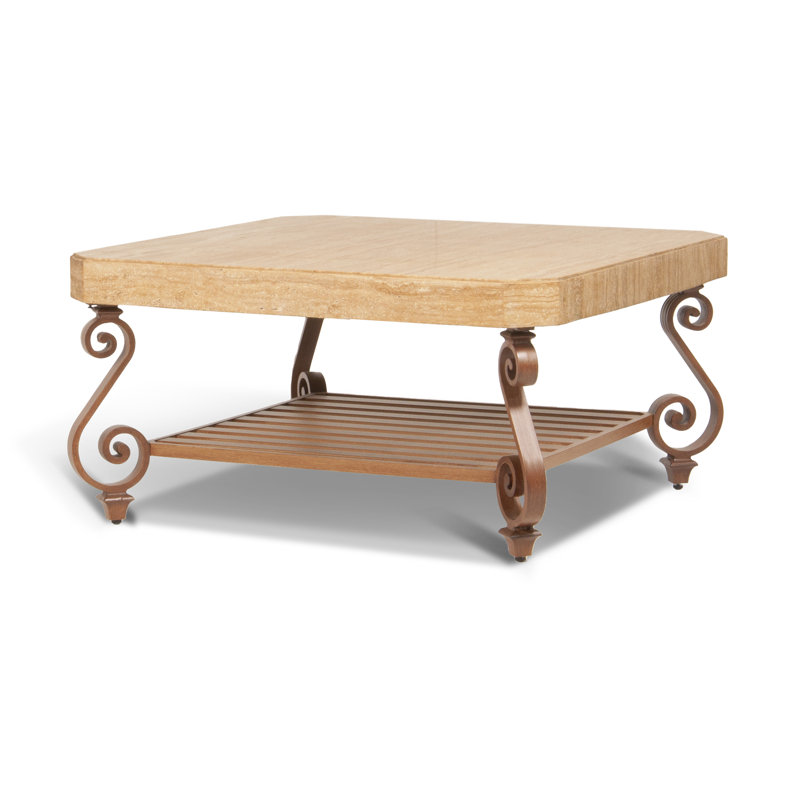 Adrian Coffee Table 40 x 40 w/ Solid Travertine Top & Hand Painted Aluminum Base