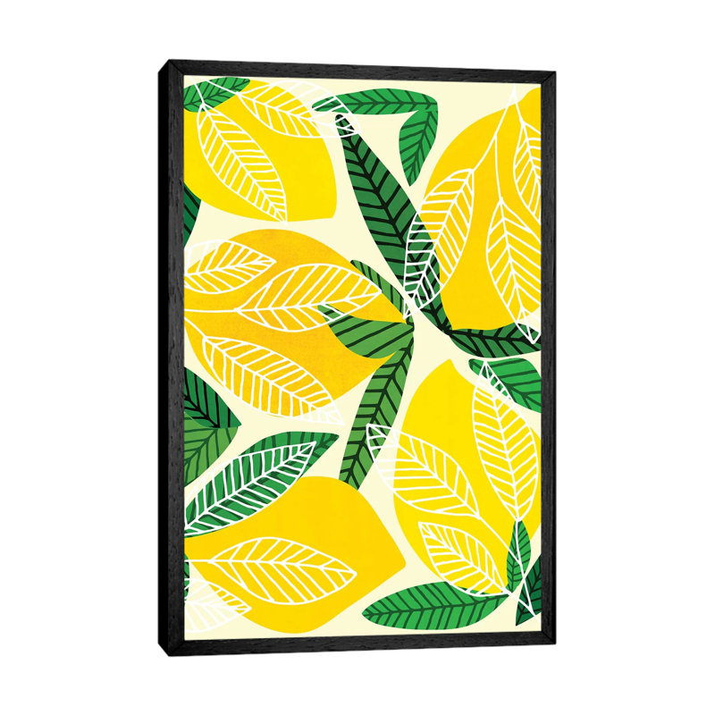 The Lemon Party - Print on Canvas, 152.4cm H x 101.6cm W x 3.81cm D, Black Floater Framed