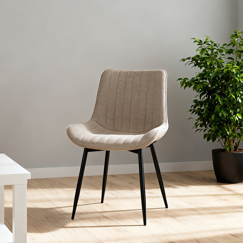 Beige Linen-cotton Dining Chairs With Metal Legs, Set Of 4