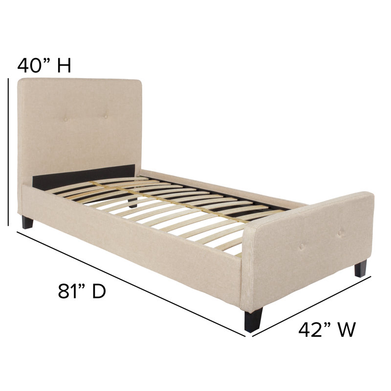 Upholstered Panel Bed, Beige, Twin