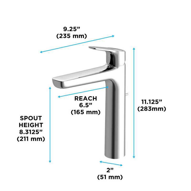 TOTO® GS Series 1.2 GPM Single Handle Bathroom Faucet for Vessel Sink with COMFORT GLIDE Technology and Drain Assembly, Polished Chrome