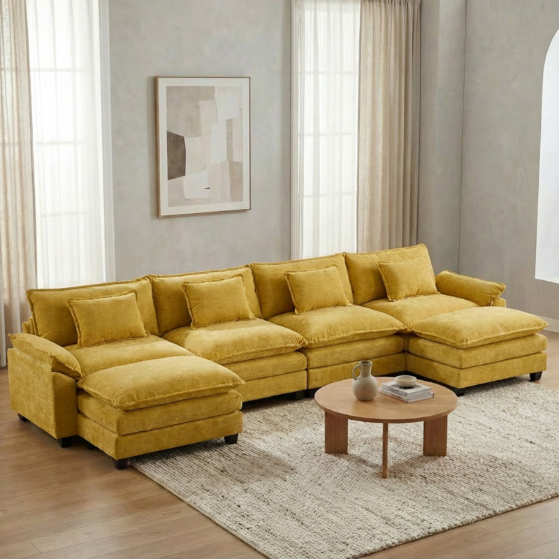 Canapé modulaire modulaire en U à rayons en forme de U de 154 po avec repose-pieds amovible Modern, Chenille jaune