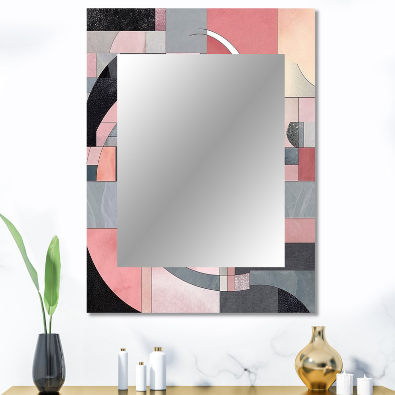 Pink Transcendent Angles I - Abstract Shapes Wall Mirror, Modern Decorative Mirror, Printed Metal Art, 40" x 30"