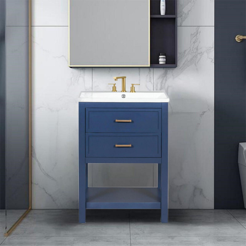 Meuble-lavabo moderne 24 po avec lavabo supérieur, Bleu