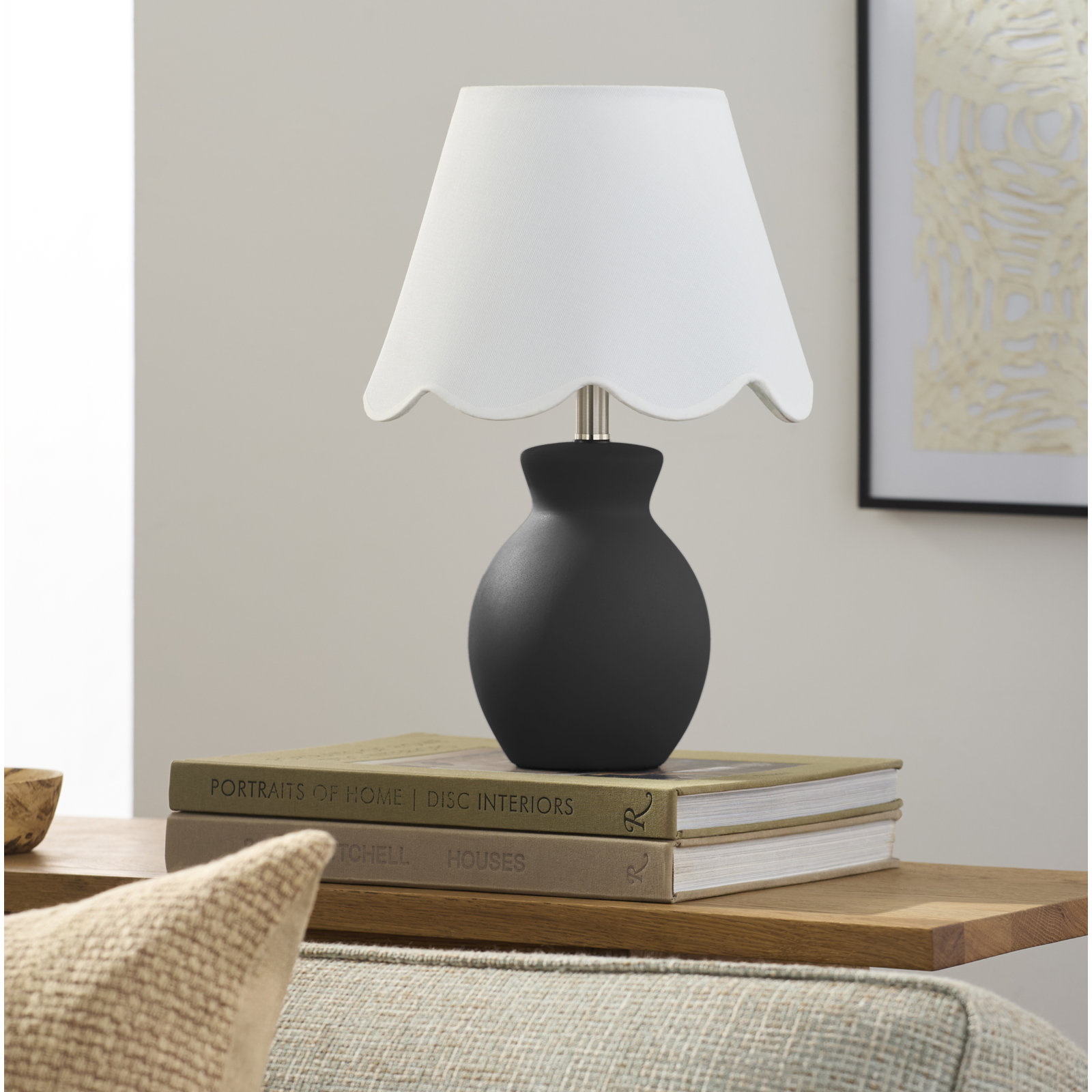 Momsen Scallop Ceramic Table Lamp, Black, White, 15"H x 8"W x 8"D