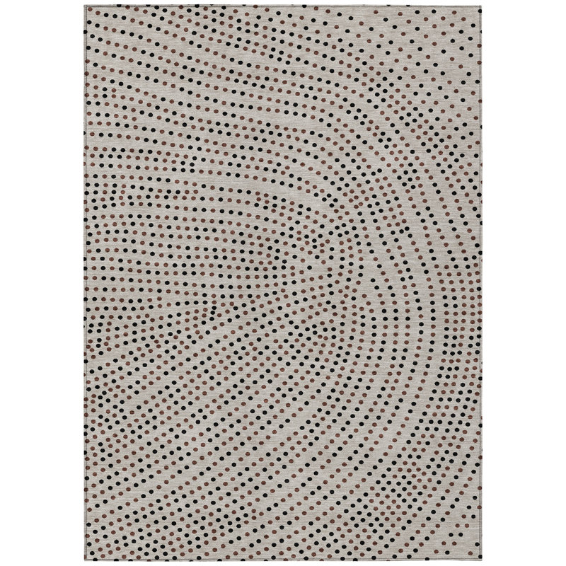 Taupe and Black Synthetic Flat Woven Washable Rug