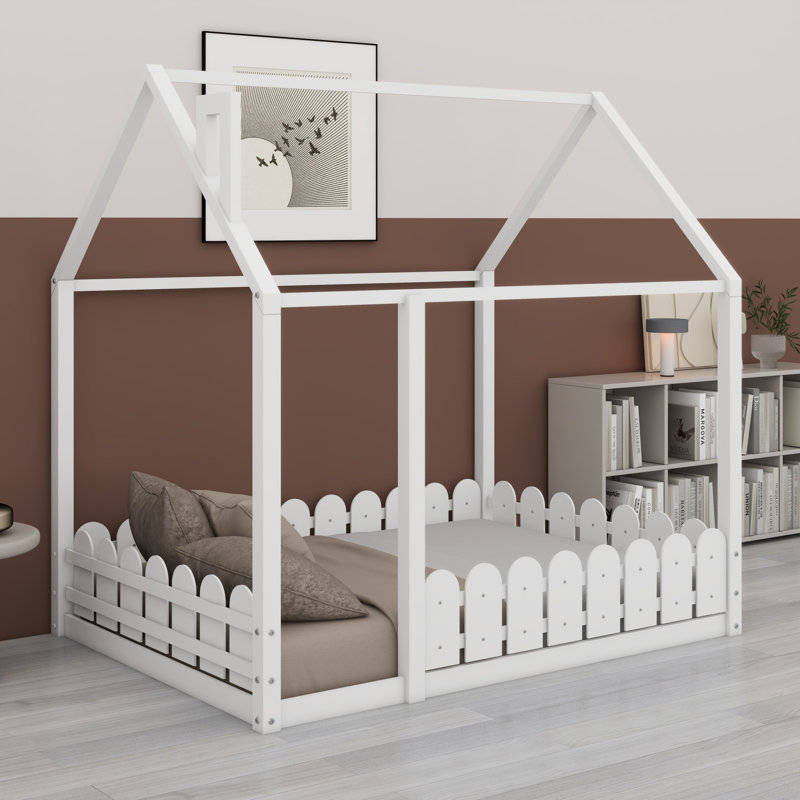 Cadre de lit en bois avec clôture, blanc
