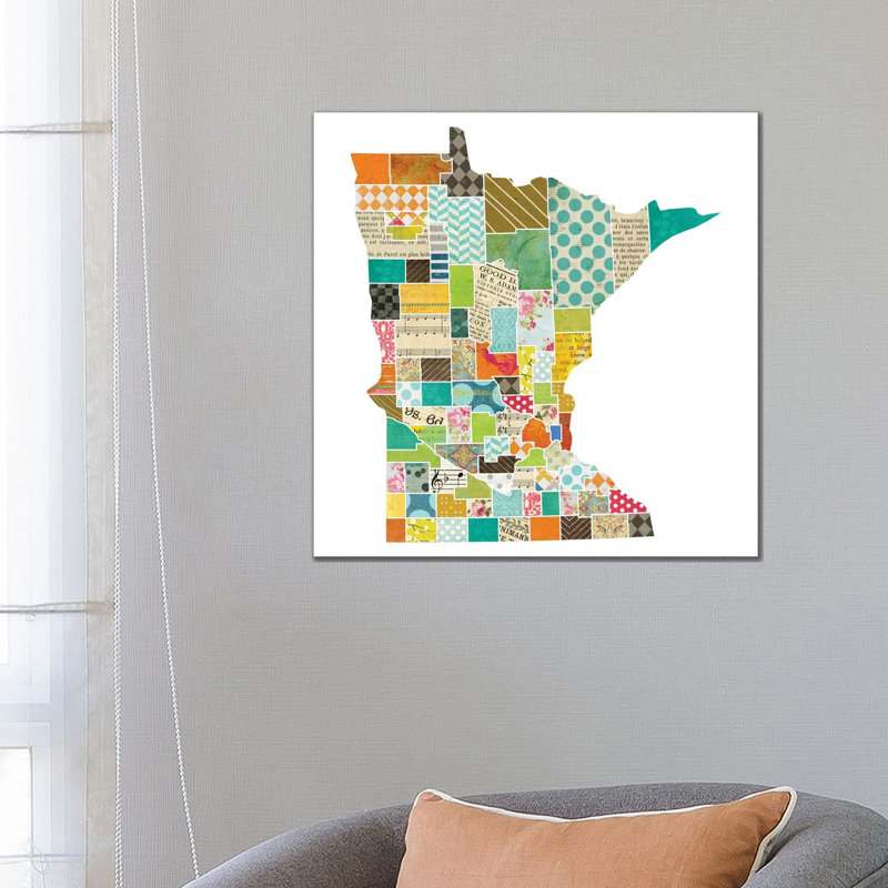 Minnesota Quilted Collage Map 1 Piece Wrapped Canvas Wall Art, 66.04 cm H x 66.04 cm W x 3.175 cm D