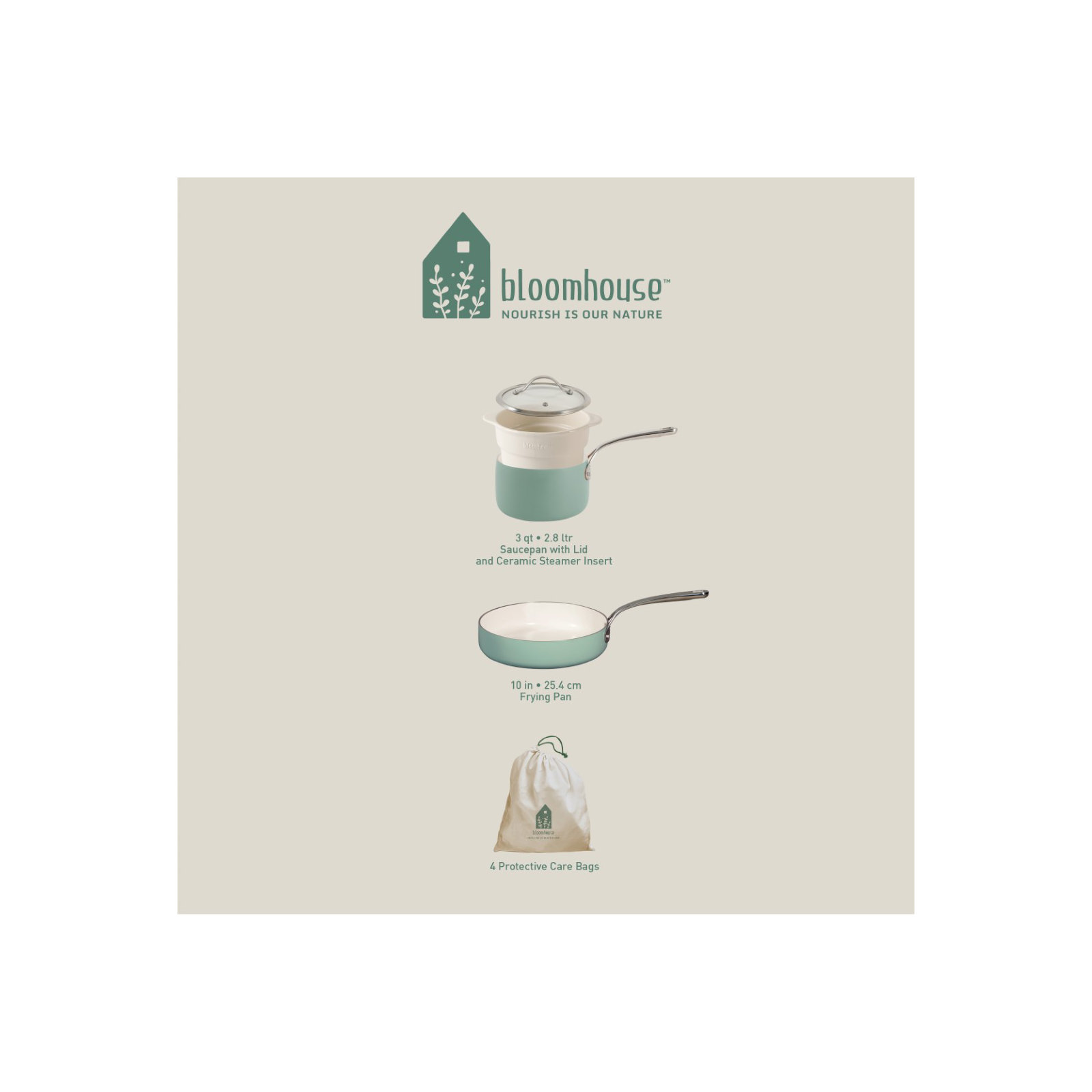 4 - Piece Non-Stick Aluminum Cookware Set, Sage Green