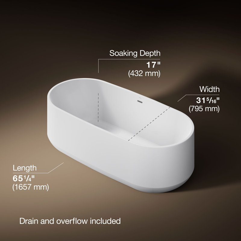 Ceric 65-1/4" x 31-5/16" Freestanding Bath With Center Toe-Tap Drain