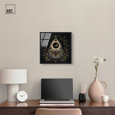 «Ouija Moth Planchette», reproduction murale encadrée à imprimé acrylique par Art Remedy, cadre noir, 16 x 16