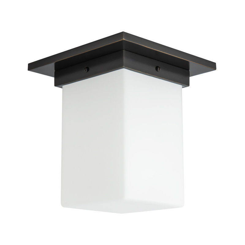 Mineral 8-in Brass Flush Mount, Oil Rubbed Bronze, Opal Glass