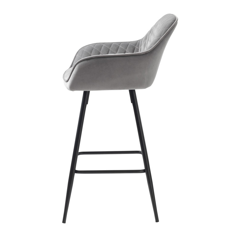 Lithopolis Upholstered Counter Stool with Metal Frame, Black, Grey