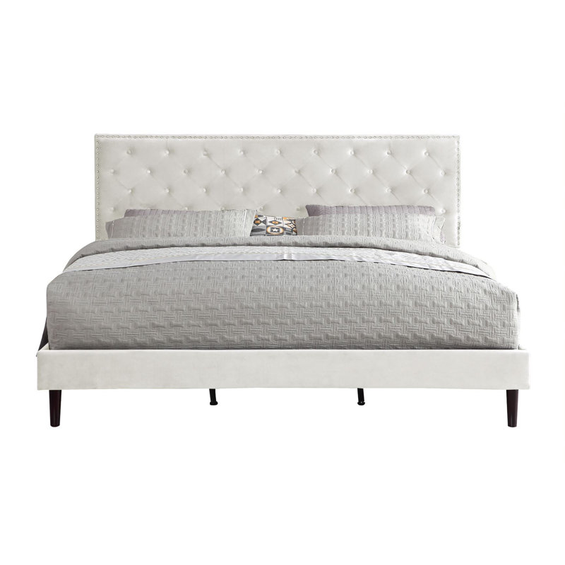 Avrah Upholstered Wingback Bed, Beige, King