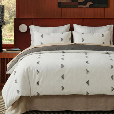 Housse de couette 100% coton touffeté de très grande taille, ensemble de literie brodé Boho avec taies d'oreiller, housse d'édredon en coton naturel respirant doux 3 pièces, design gris neutre minimaliste