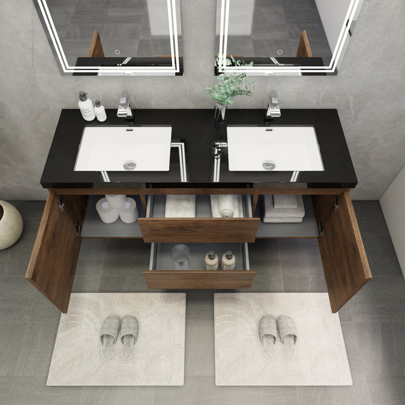 Castin 60" Wall-Mounted Double Bathroom Vanity Set, Rose Wood