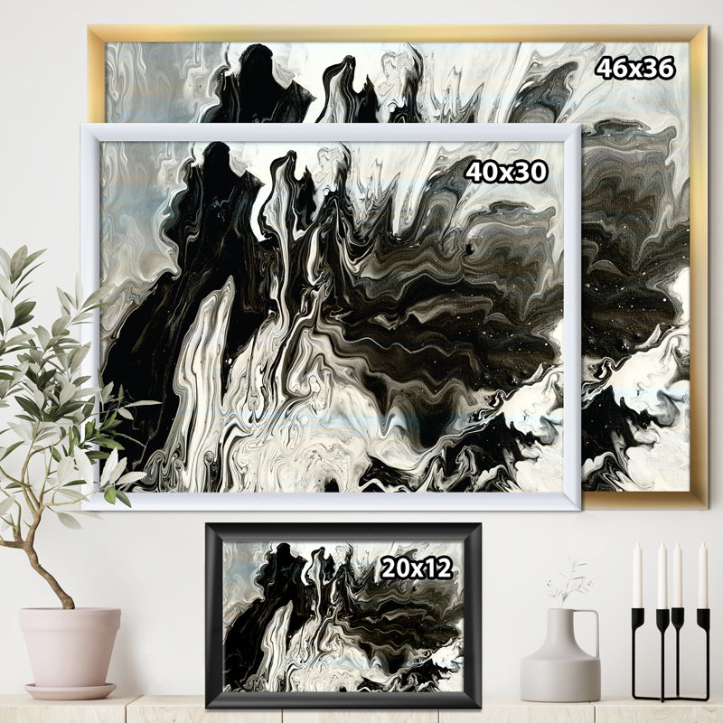 Blanc, gris et blanc, marbre peint à la main acrylique - reproduction d'art sur toile, H 36 po x l 46 po x P 1,5 po