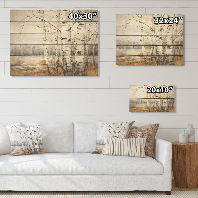 Argent argent minimaliste avec bouleau - Art sur bois de pin naturel, H 24 po x l 32 po