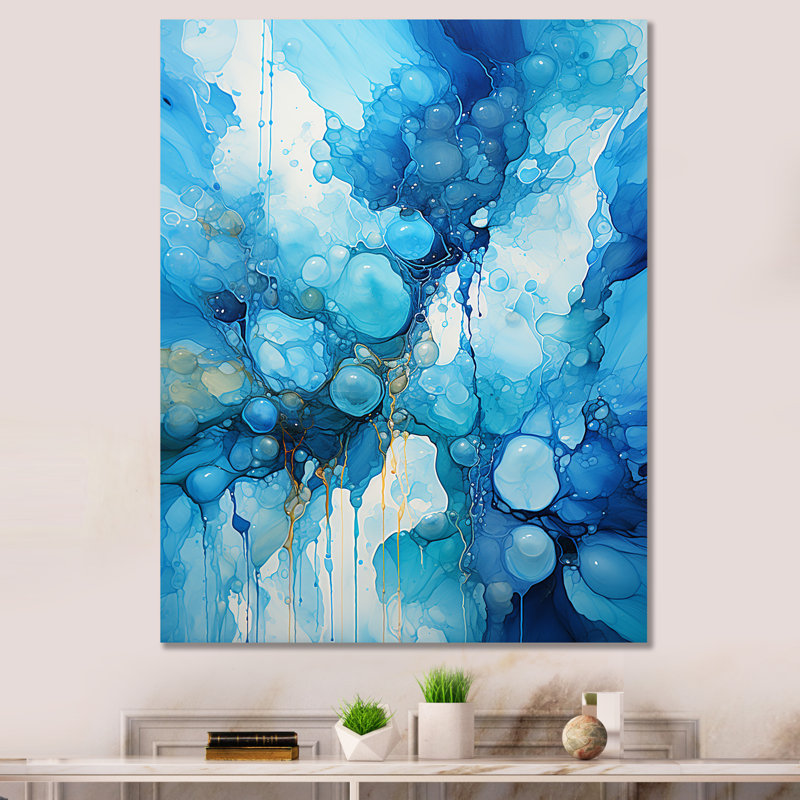 «Symphony White and Blue Drip», reproduction d'art sur toile, H 40 po x l 30 po x P 1,5 po, Toile tendue