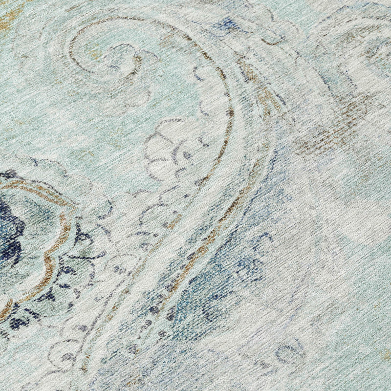 Machine Washable Indoor/Outdoor Chantille ACN2747 Paisley Rug, Aqua, 3' x 5'