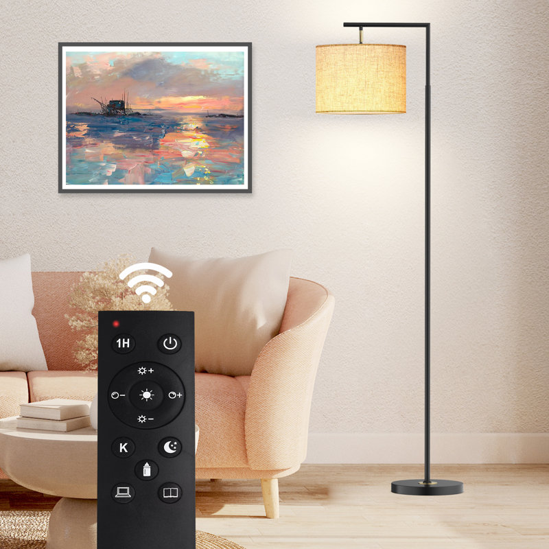 Nylene 64" Arc/Arched Floor Lamp with Remote Control and Bulb Included, Black