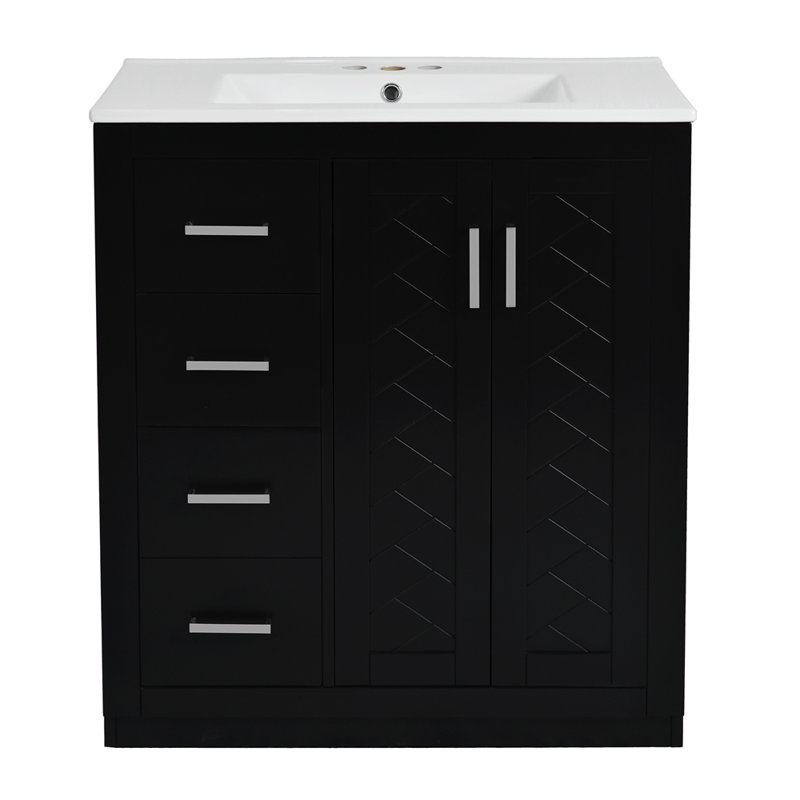 Meuble-lavabo 30 po avec lavabo en céramique, Noir, noir, noir, noir